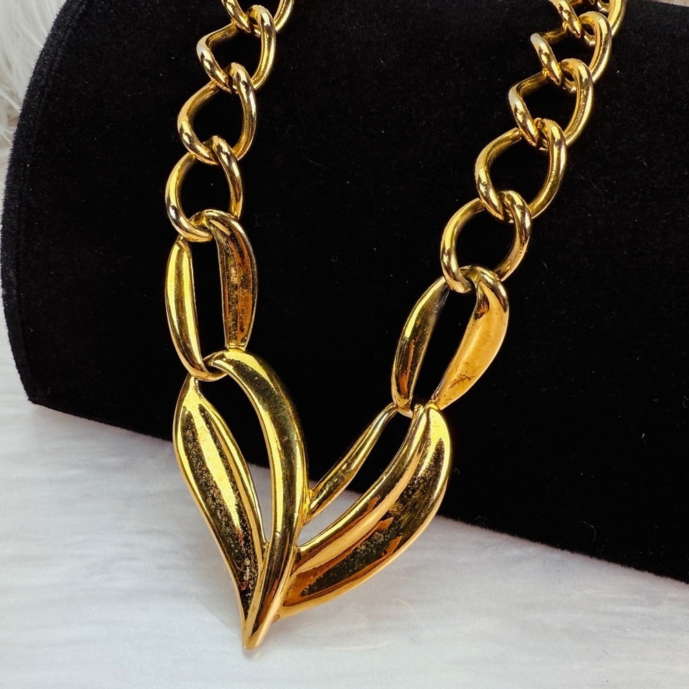 Vintage aged goldtone long chain link Trifari Necklace